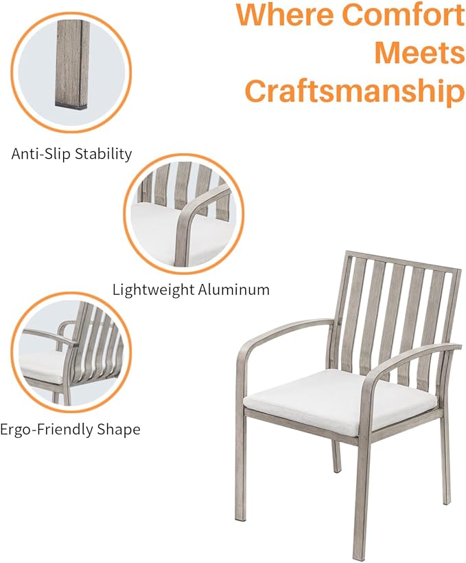 SEEHILL Patio Dining Chairs Set of 4, Aluminum Outdoor Dining Chairs with Polyester Seat Cushions, Deep Seating Outdoor Chairs for Table, Sturdy Patio Furniture Set for Deck, Garden, Pool, Limed Oak