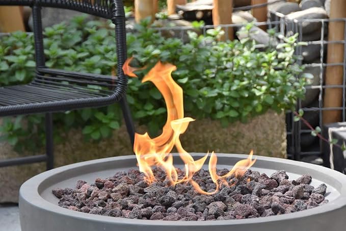 MODENO Nantucket Concrete Propane Fire Bowl, Outdoor Fire Pit Table/Fire Bowl/Patio Furniture, 40,000 BTU Auto-Ignition, Stainless Steel Burner, Lava Rock & Water Resistant Soft Cover Included