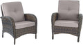 HUMMUH Outdoor Wicker Chairs Patio Dining Chairs Set of 2 with High Back and Deep Seat for Garden,Porch,Backyard,Balcony (Brown/Grey)
