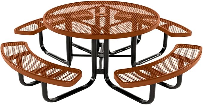 COATEDOUTDOORFURNITURE Heavy-Duty Portable Outdoor Kids Table with Umbrella Hole, Expanded Metal Kids Picnic Table, Commercial-Grade, Made in America (46 in, Round, Childrens, Textured Copper)