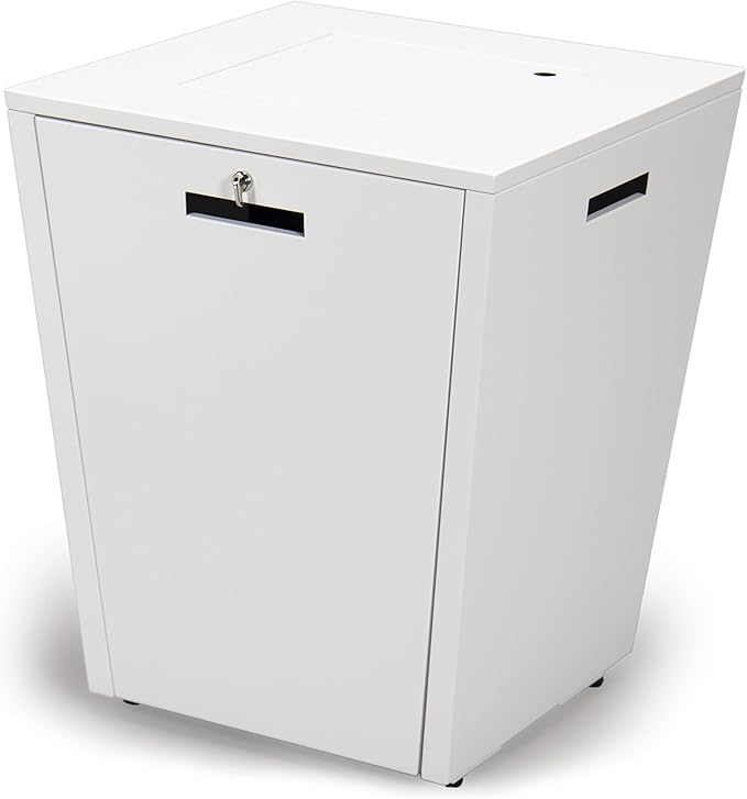 LeisureMod Chelsea 32" Modern Gas Fire Pit Table – 37,000 BTU CSA Certified Propane Steel Outdoor Table with Tempered Glass Wind Guard and Lid for Patio (White)