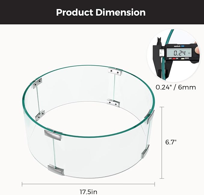 Fire Pit Glass Wind Guard Round 20x20 for Fire Pit Table, Thick Tempered Glass Shield with Hard Corner Bracket & Feet, Set with Assembly Instructions, Screwdriver, Easy to Install