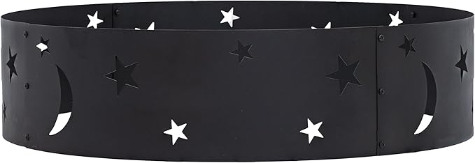 Sunnydaze 36-Inch Outdoor Fire Ring - Portable Metal Fire Pit Ring for Camping or Backyard - 360-Degree Moons and Stars Cutout - Big Sky
