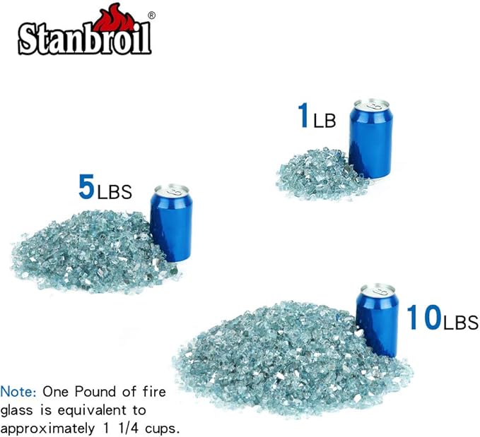 Stanbroil 10-Pound Fire Glass - 1/4 inch Reflective Tempered Fire Glass for Fireplace Fire Pit, Aqua Blue Reflective