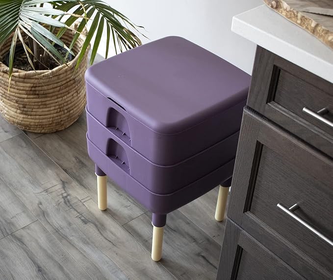 FCMP Outdoor - The Essential Living Composter, 2-Tray Worm Vermicomposter Bin (HF-LC4000v2-PUR) Plum