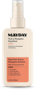 MAYDAY Tick & Mosquito Repellent – Deet-Free with Essential Oils – Geranium, Lemongrass & Rosemary – 3.4 oz (100 ml) – Mosquito and Tick Repellent