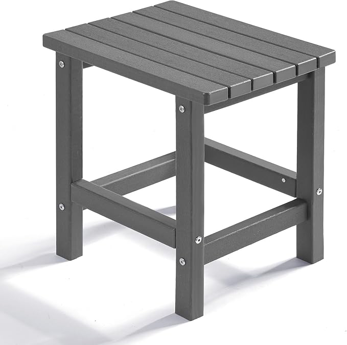 PASAMIC Adirondack Square Outdoor Side Table, HDPE Small Outdoor Table, Patio End Table for Patio, Pool, Backyard, Weather-Resistant (Grey)