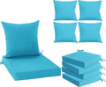 Outdoor Backrest and Deep Seat Cushion Set, Waterproof Fade Resistant Patio Chair Furniture Cushion with Removable Cover, 22 x 22 Inch, Teal, Set of 4