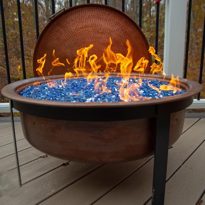 Fire Glass for Propane Fire Pit, 1/2 Inch High Reflective Fireplace Glass Rocks for Fire Pit Table, Fire Pit Glass Rocks for Outdoor Fire Table and Landscaping, 5 lbs, Cobalt Blue