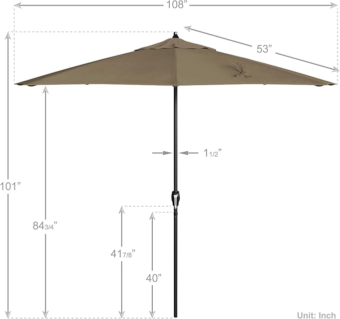 California Umbrella 9' Rd Aluminum Patio Umbrella, Crank Lift, Auto Tilt, Black Finish, Sunbrella Taupe