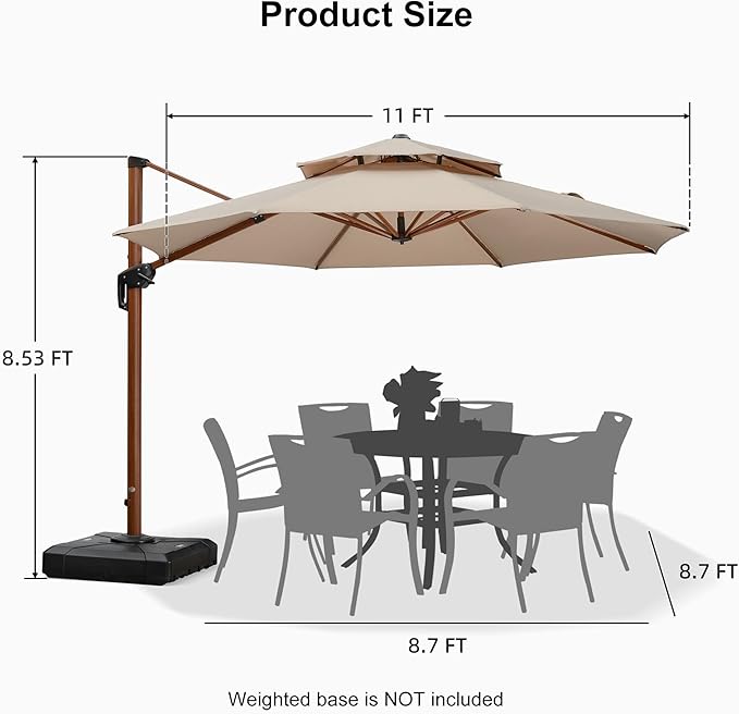 PURPLE LEAF 11ft Patio Umbrella Outdoor Round Umbrellas Large Cantilever Umbrella Windproof Offset Umbrellas Heavy Duty Sun Umbrella for Garden Deck Pool Patio, Beige