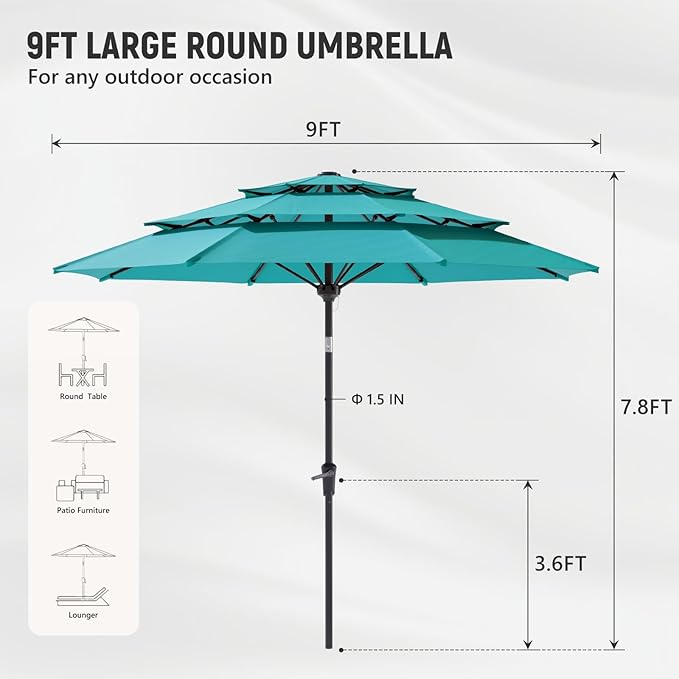 Patio Umbrellas, Pool Umbrella, Outdoor Umbrella with Push Button Tilt/Crank, Deck Umbrellas, Market Umbrela Table for Backyard, Deck, Garden, Pool