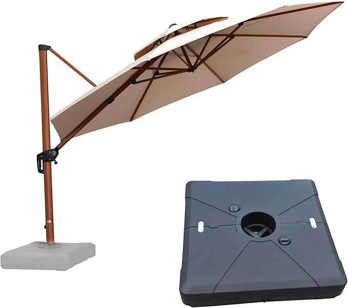 PURPLE LEAF Cantilever Umbrella with Base Outdoor Round Umbrellas Large Cantilever Umbrella Windproof Offset Heavy Duty Sun Umbrellas for Garden Deck Pool Patio, 12ft Beige