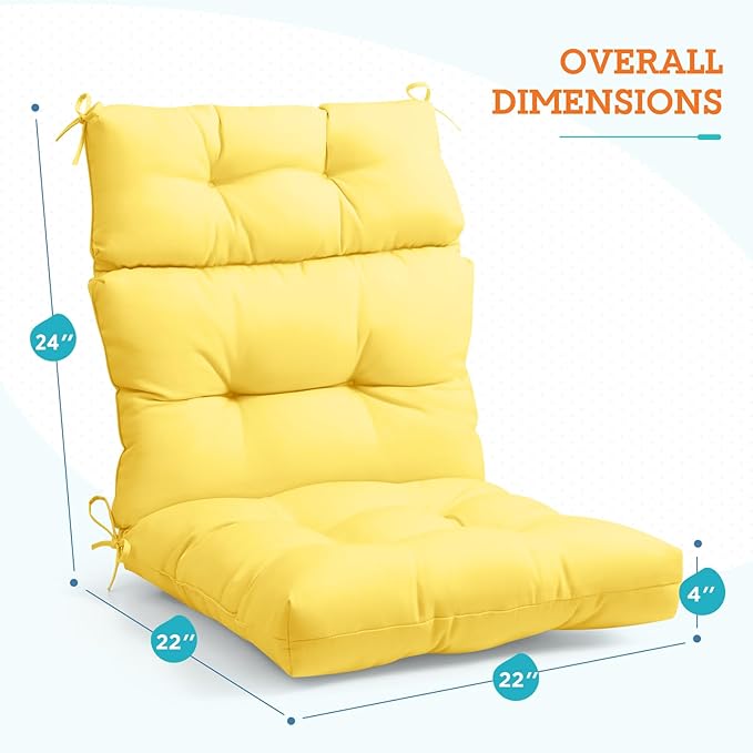 EAGLE PEAK Tufted Outdoor/Indoor High Back Patio Chair Cushions, Set of 2, 46'' x 22'', Yellow