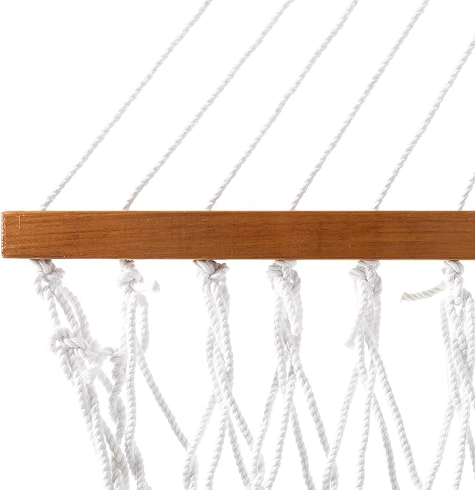 Original Pawleys Island Deluxe White DuraCord Rope Hammock – 13 ft. x 60 in., 2-Person, 450 lb Capacity, Oak Spreader Bar, Zinc-Plated Hardware, Handcrafted in The USA