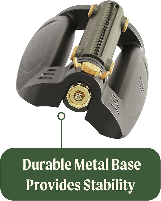 Vego Turbo Oscillating Sprinkler w/Quick Connector Starter Set Metal Base and 20 Precision Nozzles, 3-Way Adjustable for Large Yard and Lawn Covers up to 4973 sq. ft.-Seaweed Green