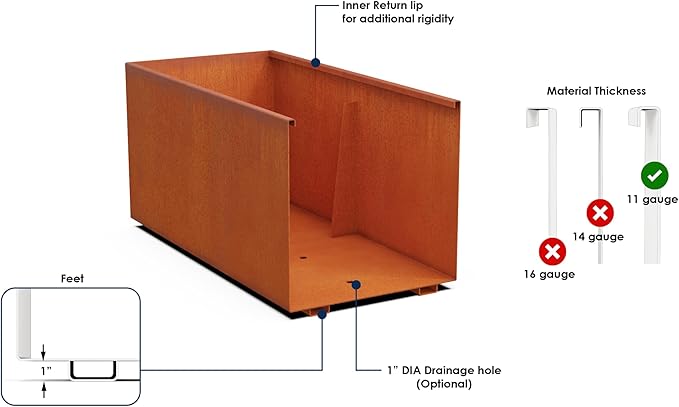 Plantercraft Large Rectangular Planters for Outdoor Plants 48x24x36 Inch | Extra Large Corten Steel Planters for Patios and Privacy Screens | Heavy Duty Metal Planter Rectangle, Fully Assembled