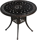 FAPOLITE Outdoor Table Cast Aluminum Round Patio Table with Umbrella Hole All Weather Outdoor Dining Table for Lawn Garden Backyard (90cm Woven Round Table)