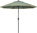 California Umbrella 9' Rd Aluminum Patio Umbrella, Crank Lift, Auto Tilt, Black Finish, Sunbrella Astoria Lagoon