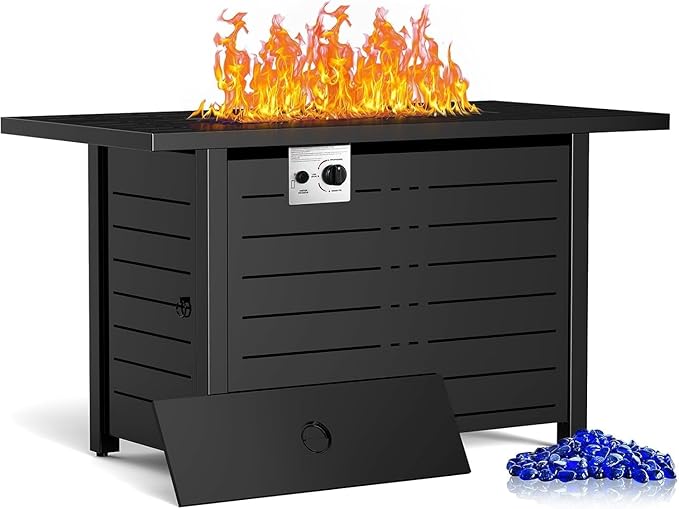 ZAFRO 43 Inch Propane Fire Pit Table for Outside,50,000 BTU Gas Fire Pit Table with Removable Lid,Rain Cover, Rectangle Gas Firepit Table for Garden/Patio