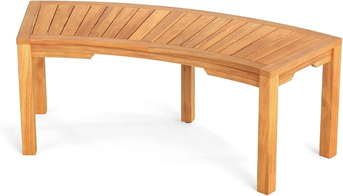 RELAX4LIFE Wooden Outdoor Curved Bench - Acacia Wood Garden Bench w/Slatted Seat, 2-Person Outside Backless Seating for Porch Backyard Deck Park, 800 LBS Load Capacity, Patio Fire Pit Bench (1, 45'')