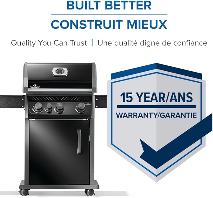 Napoleon Rogue 425 Propane Gas Grill with Range Side Burner, Black, 3 Stainless Steel Main Burners, Durable Grilling Power