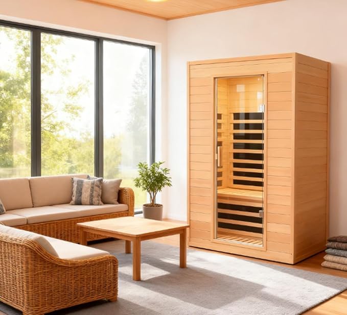2 Person Infrared Sauna, Low EMF FAR Infrared Sauna for Home, 1500 Watts Canadian Hemlock Indoor Saunas with LED Reading Lamp, LCD Display-Control, Blue-Tooth Audio
