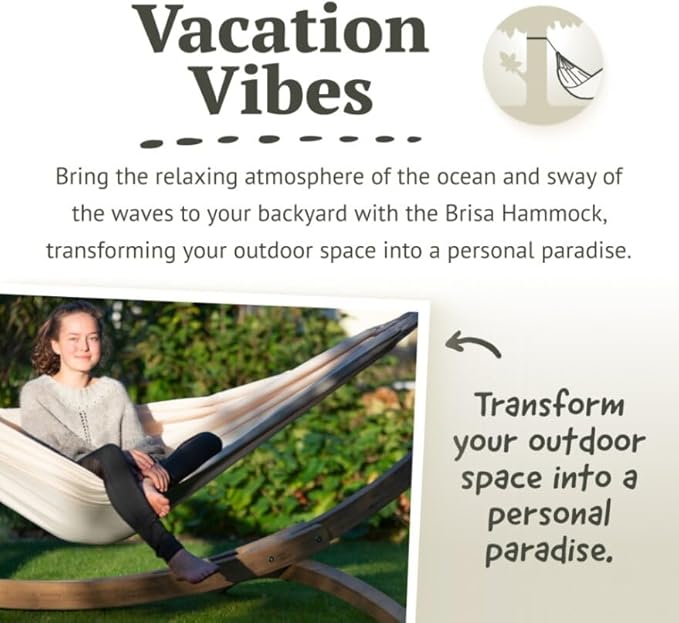 LA Siesta Brisa Classic Hammock with Suspension Tree Straps, Handmade, Weather-Resistant, Tear-Resistant Hammock for Indoor & Outdoor Relaxation, Size-Double - Vanilla