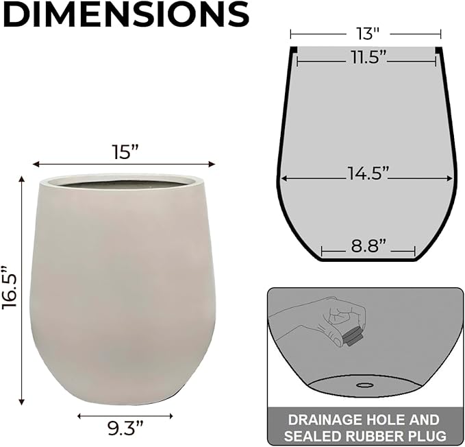 16.5" H x 15" D Corso Fiberstone Round Tapered Planter - Christmas Tree Planter, Smooth Finishes, Weather Resistant for Indoor & Outdoor Use, 2 Extra Coco Mats (Taupe, 11.5" Pot Opening)