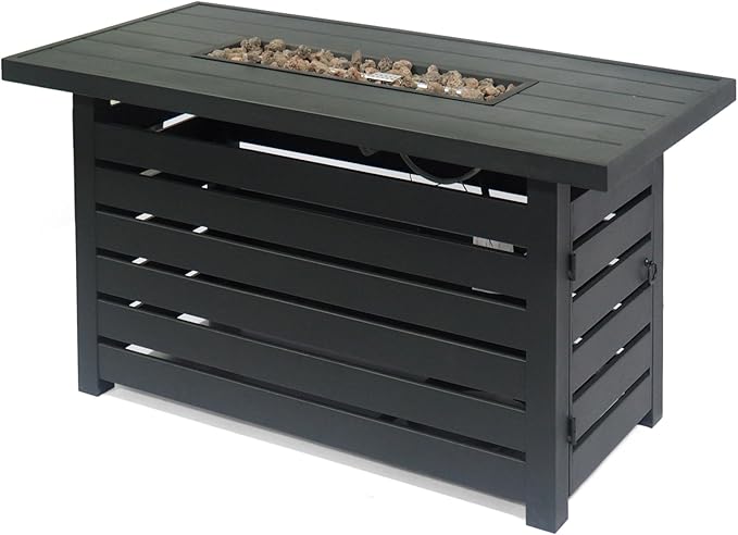 Merax 30,000 BTU Rectangular Iron Fire Pit with Hidden Propane Tank Cover, 47.25" L Outdoor Gas Firepit for Patio & Backyard, Black