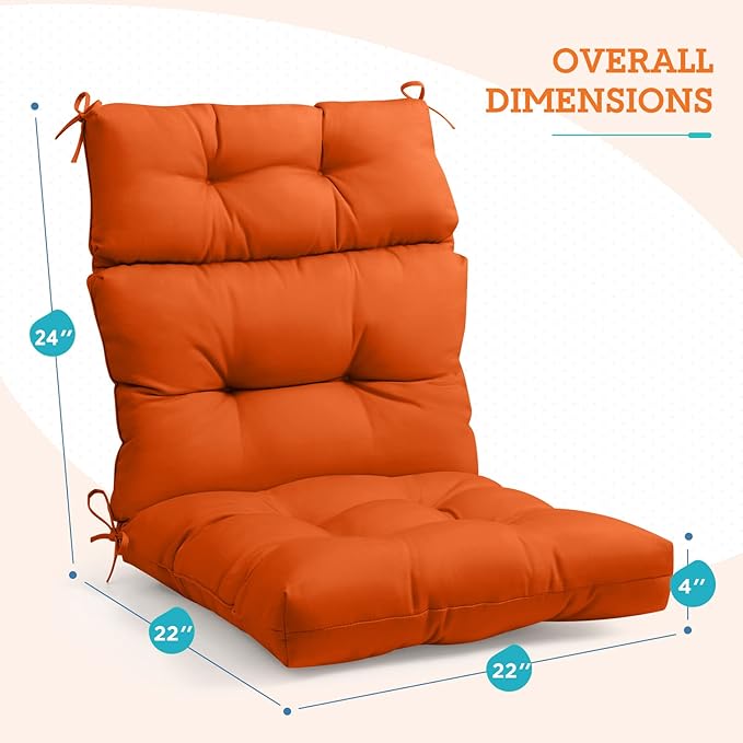 EAGLE PEAK Tufted Outdoor/Indoor High Back Patio Chair Cushions, Set of 2, 46'' x 22'', Burnt Orange