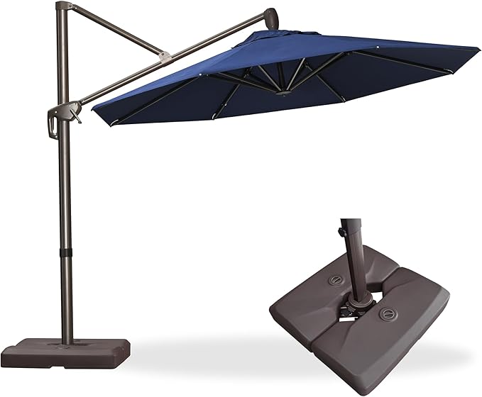 PURPLE LEAF 10FT Cantilever Patio Umbrella with Base Included Round Umbrella with 360° Rotation Aluminum Outdoor Offset Hanging Umbrella for Patio Pool, Spectrum Indigo