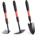 Garden Tool Set, 3Pack Gardening Tools, Stainless Steel Heavy Duty Hand Cultivator, Hoes, Shovel, for Planting Weeding Digging, Gardening Gifts for Women, Red