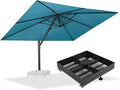 PURPLE LEAF 11' X 15' Rectangle Patio Umbrella Large Cantilever Outdoor Aluminum Offset Umbrella with 360° Rotation Cantilever Umbrella with Base Included for Garden Deck Backyard Pool Turquiose Blue