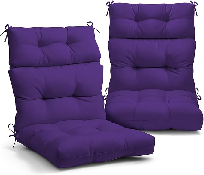EAGLE PEAK Tufted Outdoor/Indoor High Back Patio Chair Cushions, Set of 2, 46'' x 22'', Purple