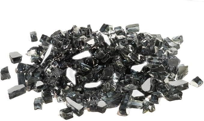 GASPRO 35 lbs Fire Glass for Propane Fire Pit, 1/2-Inch Reflective Fireplace Glass Rocks for Fire Pit Table, Black