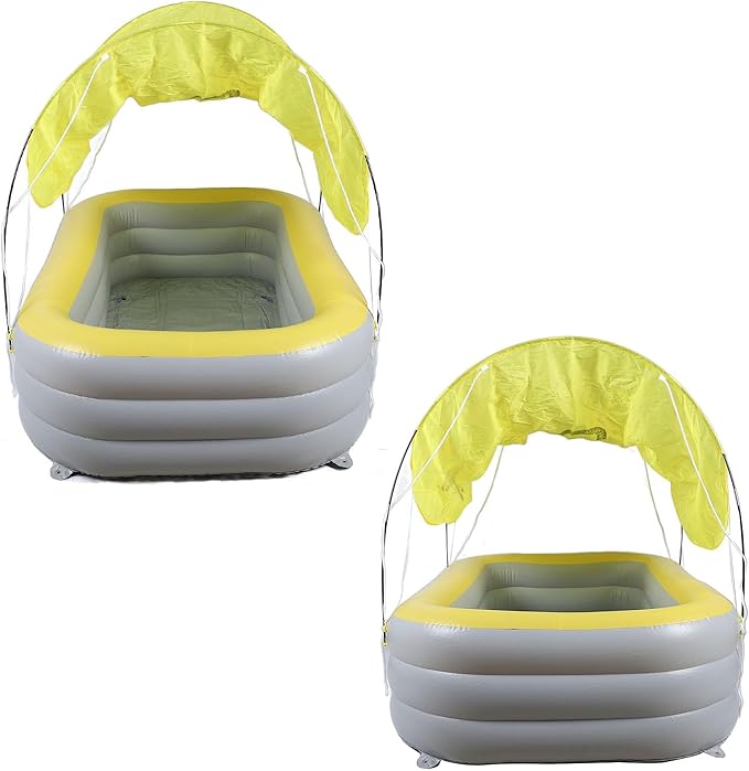 SUNGOOYUE Inflatable Pool Thickened Large Blow Up Swimming Pool with Canopy Slide for Kids Backyard, Child Friendly and Multifunctional Use (Yellow)