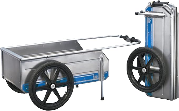 Tipke Manufacturing Company Foldit Portable Aluminum Folding Cart Multipurpose for Groceries, Yard and Construction work, Blue Stripe with Rear Gate