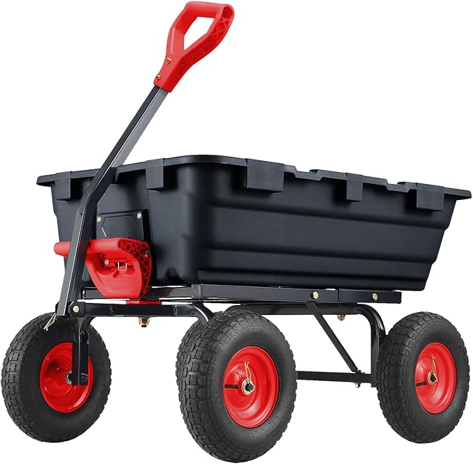 Garden Dump Cart, 800 LB Capacity, Heavy Duty Yard Wagon with All Terrain Tires & 180° Adjustable Handle, Durable Outdoor Gardening Cart for Lawn Yard, Black