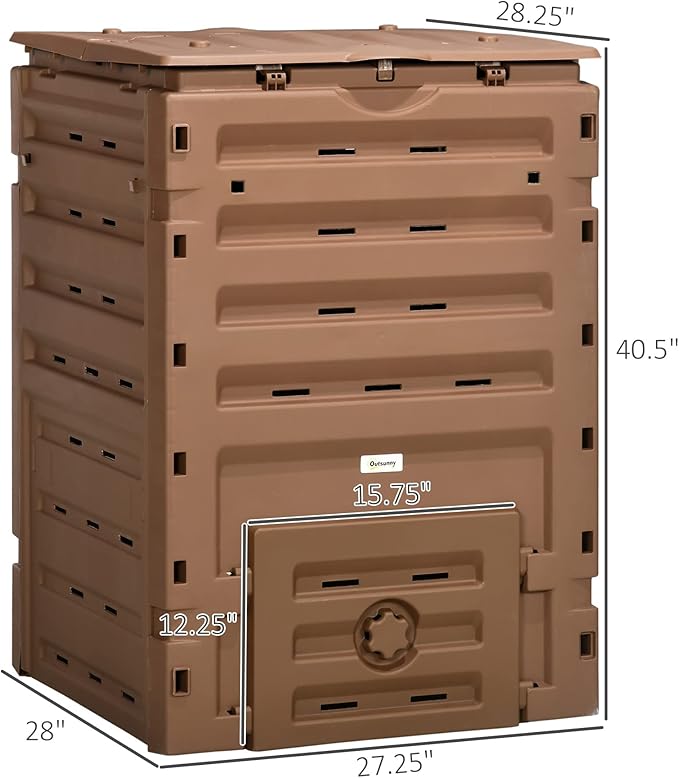 Outsunny Garden Compost Bin, 120 Gallon (450L) Garden Composter, BPA Free, with 80 Vents and 2 Sliding Doors, Lightweight & Sturdy, Fast Creation of Fertile Soil, Brown