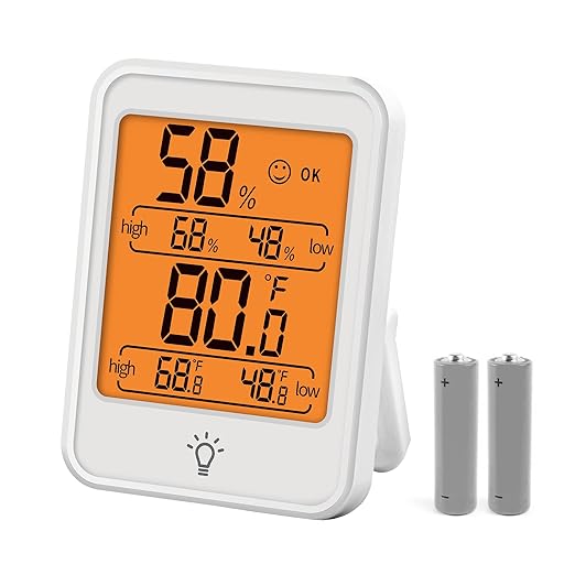 EAGLE PEAK Digital Hygrometer Thermometer Humidity Gauge with Backlight Display, Indoor Room Thermometer with Temperature Humidity Monitor for Nursery Room Greenhouse Basement, 1 Pack