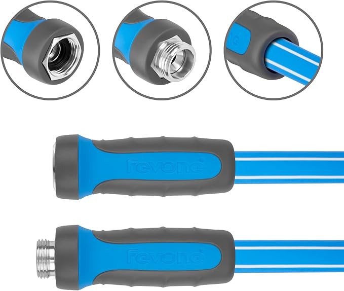 Fevone Garden Hose 12 ft., Lightweight Hybrid Water Hose, Flexible and Durable, Leak-Free Connections