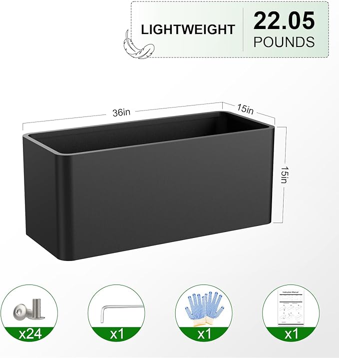 Metal Rectangular Planter Box 36" L x 15" W x 15" H,Large Planter for Outdoor Plants with 6 Drainage Holes for Commercial Residential Patio Deck Garden