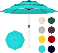 9FT 3-Tier Large Outdoor Patio Umbrella Market Table Umbrella-UV Resistant,Easy Push Button Tilt and Crank,8 Sturdy Fiberglass Ribs Heavy-Duty Pool Umbrella for Deck,Backyard,Garden,Yard,Light Blue