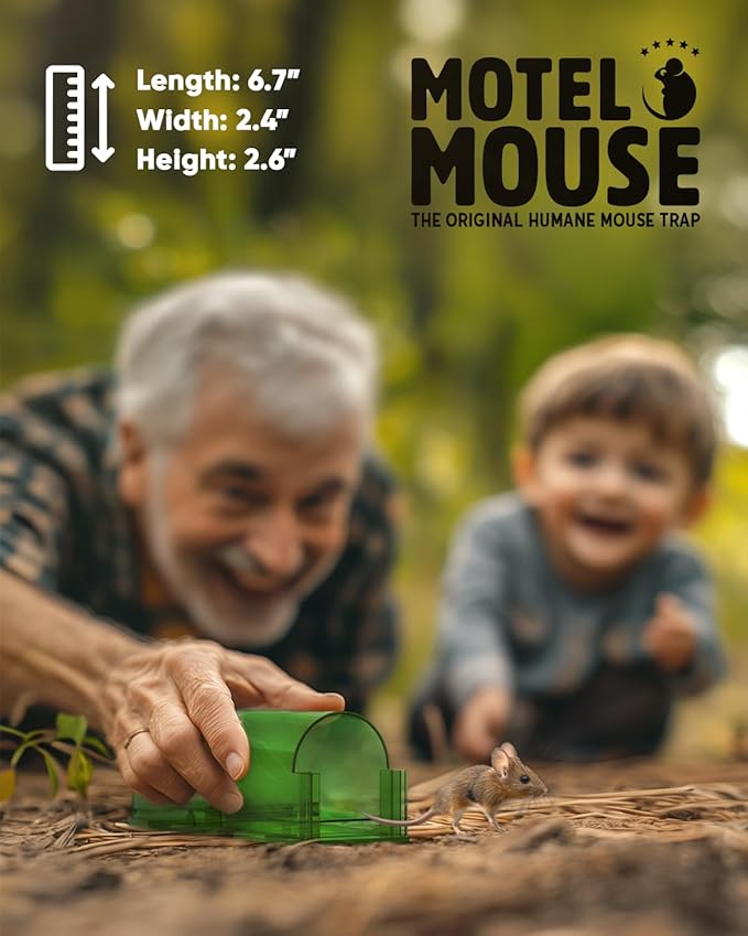 Motel Mouse Humane No Kill Live Catch and Release Mouse Traps, Reusable with Cleaning Brush - 2 Pack
