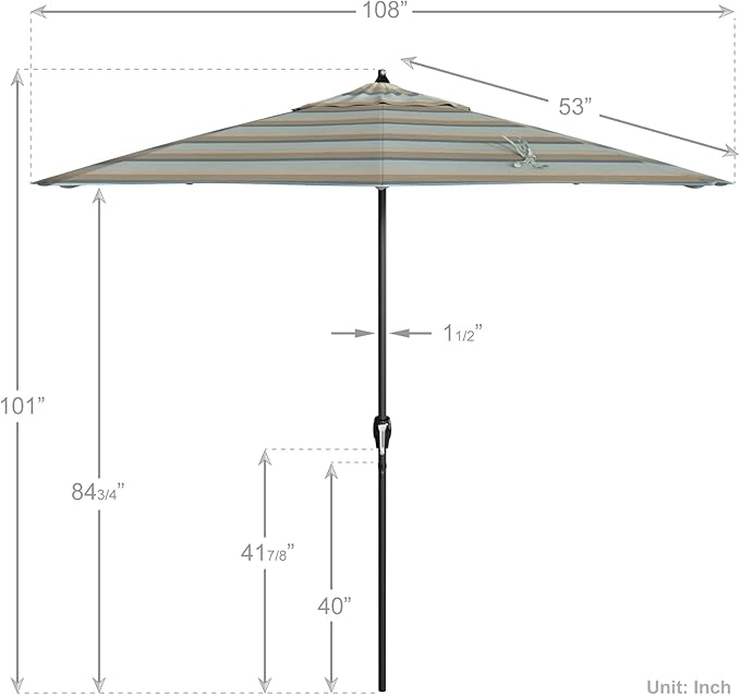 California Umbrella 9' Rd Aluminum Patio Umbrella, Crank Lift, Auto Tilt, Black Finish, Sunbrella Gateway Mist