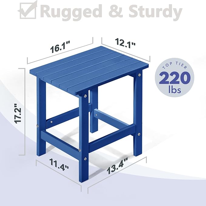 PASAMIC Adirondack Square Outdoor Side Table, HDPE Small Outdoor Table, Patio End Table for Patio, Pool, Backyard, Weather-Resistant (Navy Blue)