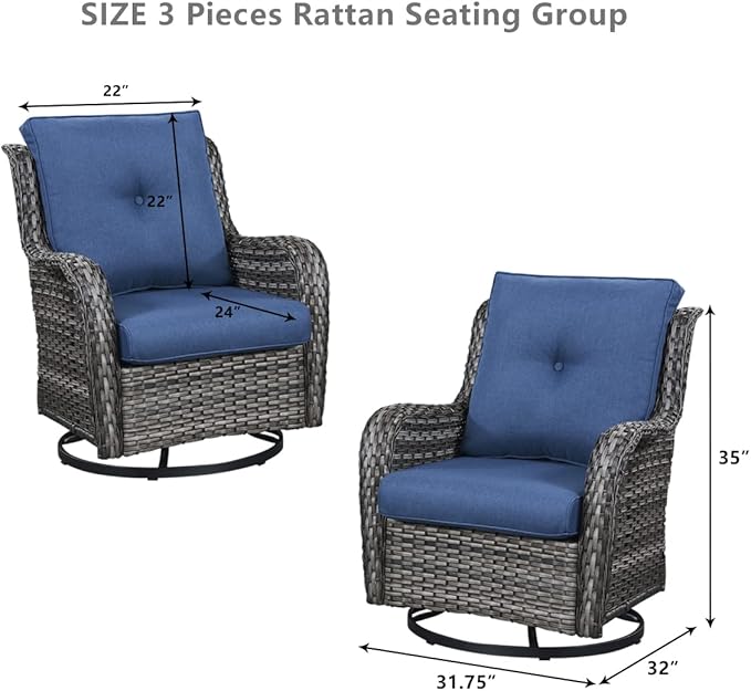 HUMMUH Outdoor Patio Furniture with Fire Pit Table Outdoor Conversation Set PE Wicker Patio Couch Swivel Glider Chairs for Balcony Garden,Lawn,Deck