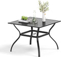 Outdoor Patio Square Dining Table, 37"x 37" Metal Slatted Tabletop with Adjustable Umbrella Hole, All Weather Wrought Iron Black Outdoor Table for Deck Lawn Garden Backyard, Black