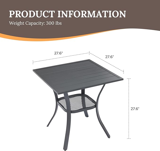 VICLLAX Small Square Outdoor Patio Table, All Weather Metal Outdoor Dining Table for Lawn Garden, 27.5"x 27.5" Patio Table for Outside, Grey